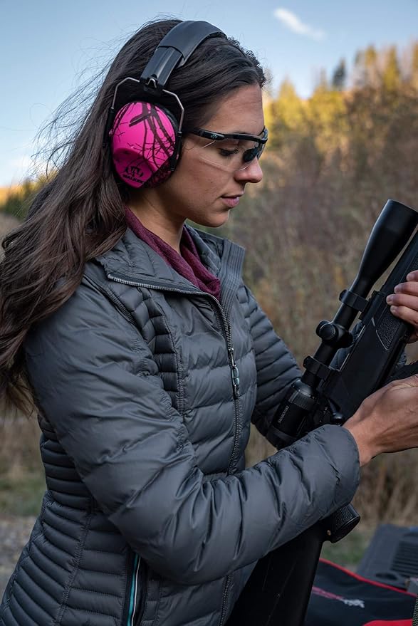 Walker's Low Profile Passive Folding Ear Muffs - Pink Mossy Oak - Image 2