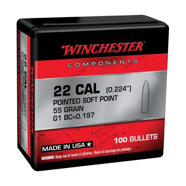 Winchester Bullet Heads - .22 Cal Pointed Soft Point 55 Grain (100 Bullets)
